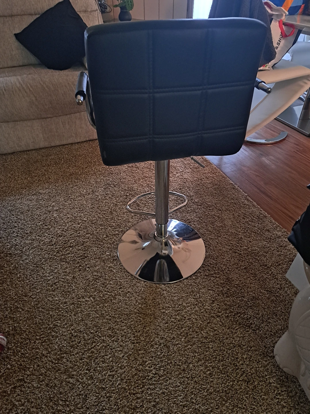 Black Faux Leather Bar Stool with Chrome Base - photo 2