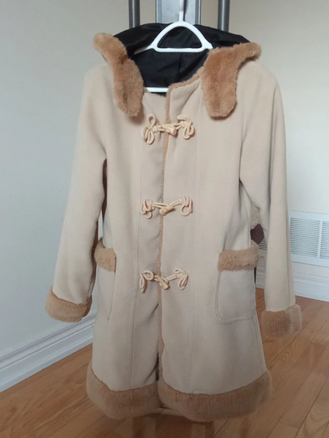 Cream Duffle Coat with Faux Fur Trim XS