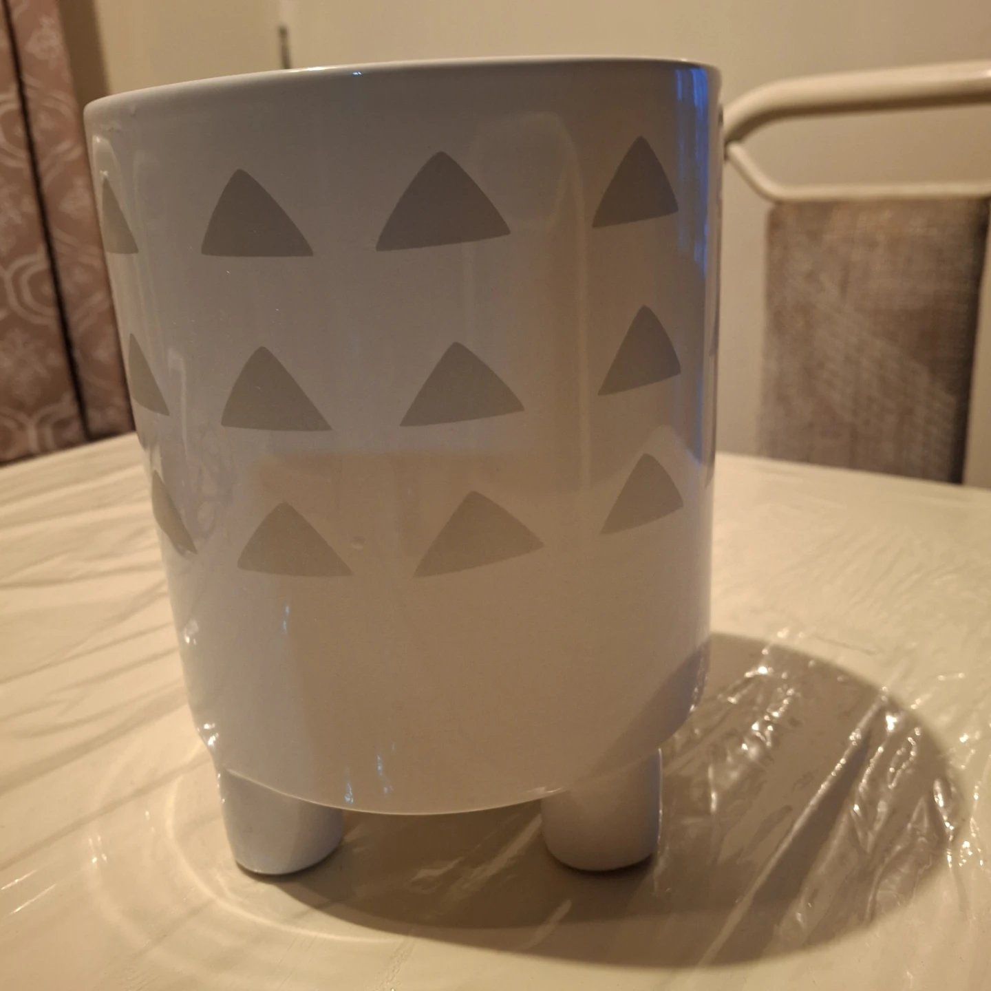 White Ceramic Planter with Triangle Pattern