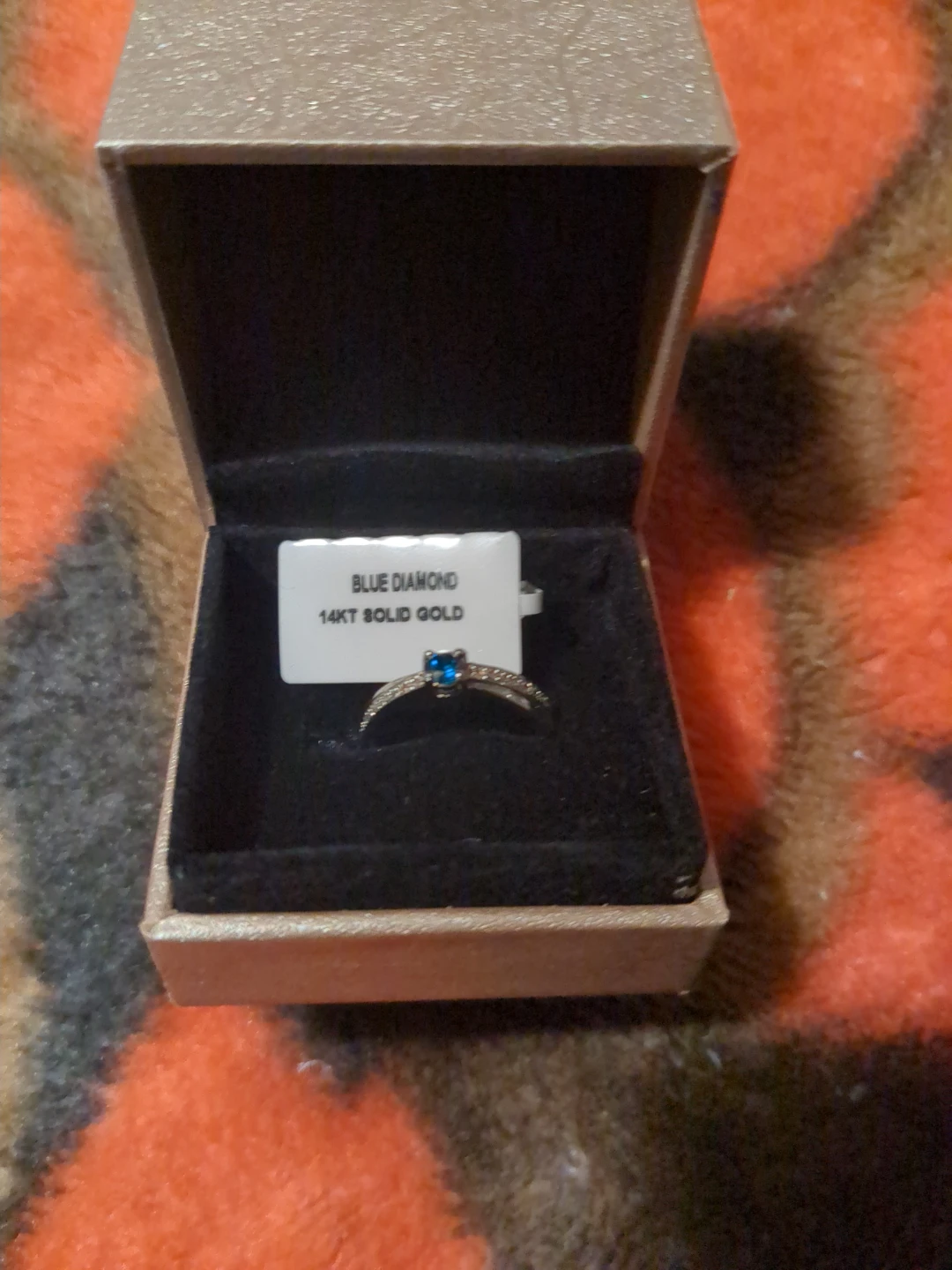 14KT Solid Gold Blue Diamond Ring