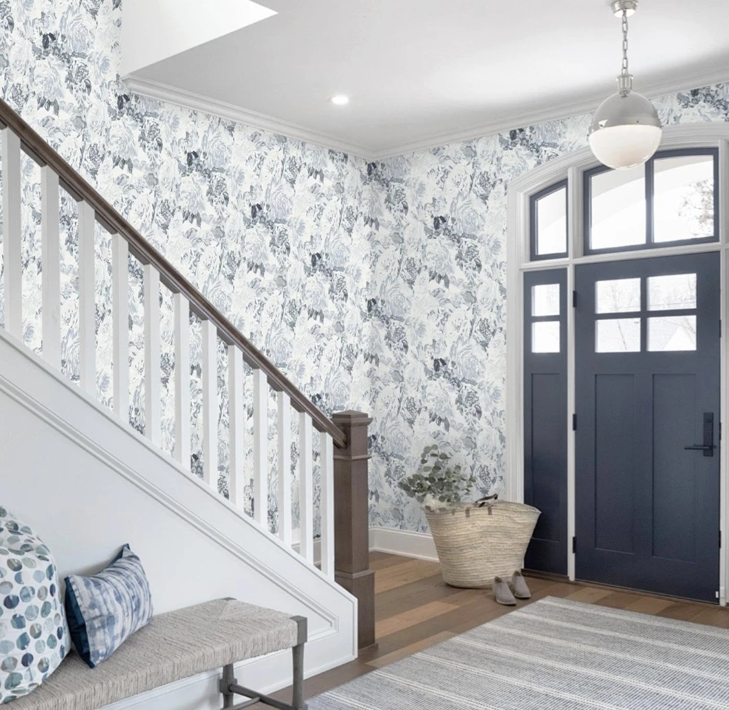Blue White Large-Floral Peel & Stick Wallpaper 197"x17.3" - photo 4