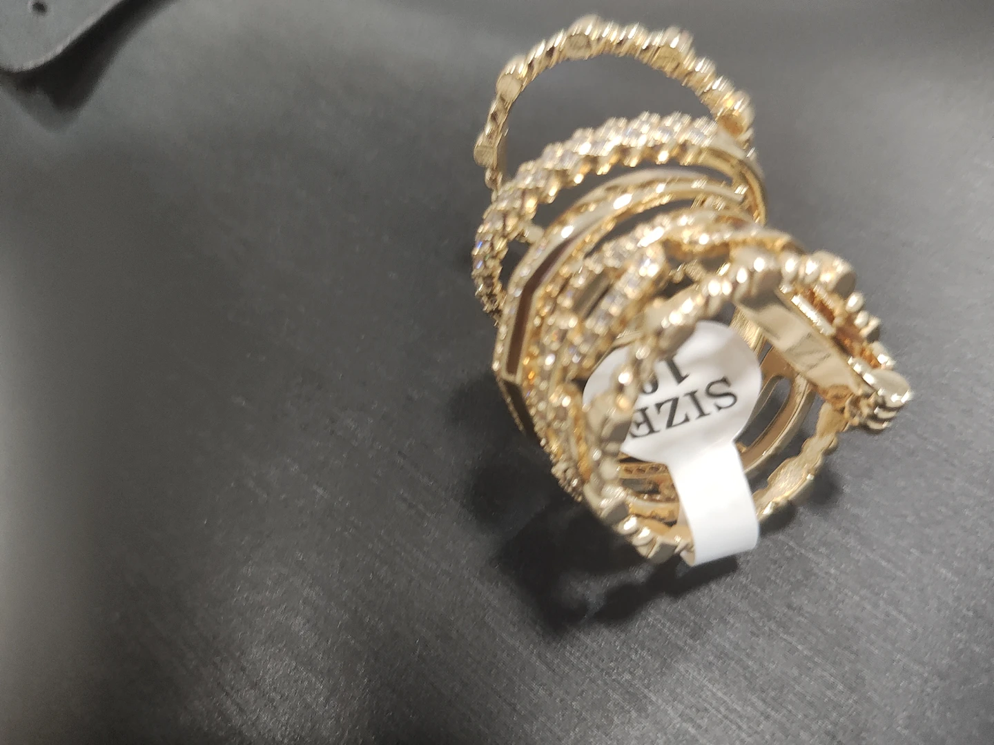 Set of 7 Gold-Tone Stacking Rings with Rhinestones