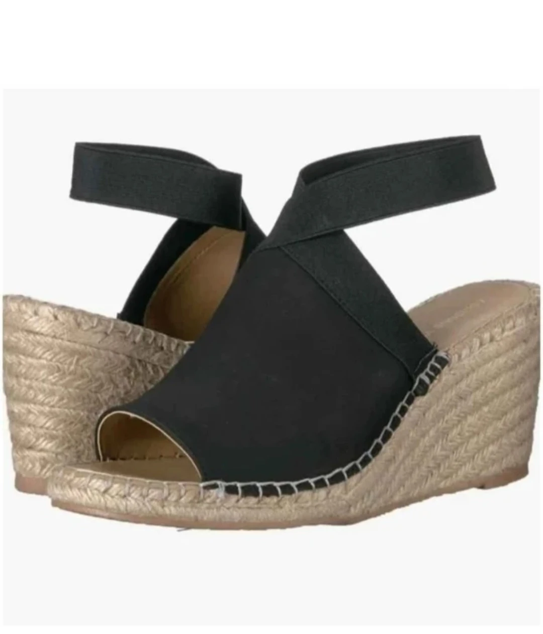 Adrienne Vittadini Black Wedge Espadrille Sandals Size 7.5M