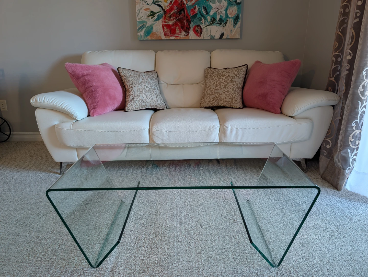 Modern 3- seater sofa and glass coffee table