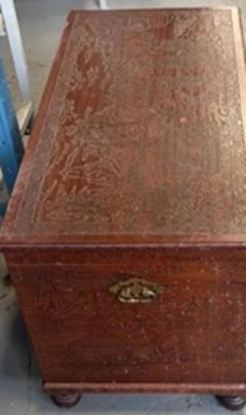 Antique Carved Wood Storage Chest Trunk - photo 4