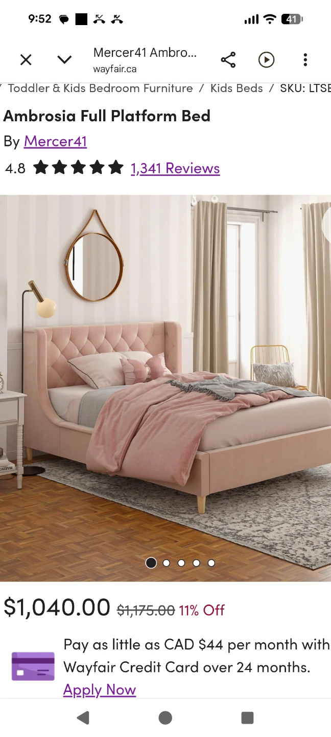 Mercer41 Ambrosia Full Platform Bed - Pink Velvet - photo 2