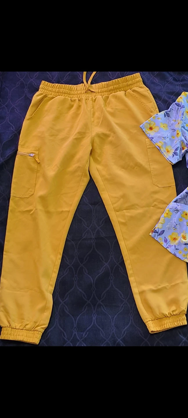 Floral Scrub Top and Yellow Jogger Pants Set