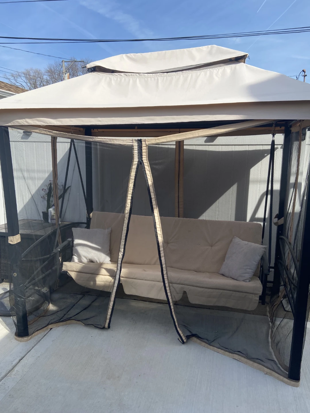 3-Seater Patio Swing with Canopy and Mosquito Netting - photo 2