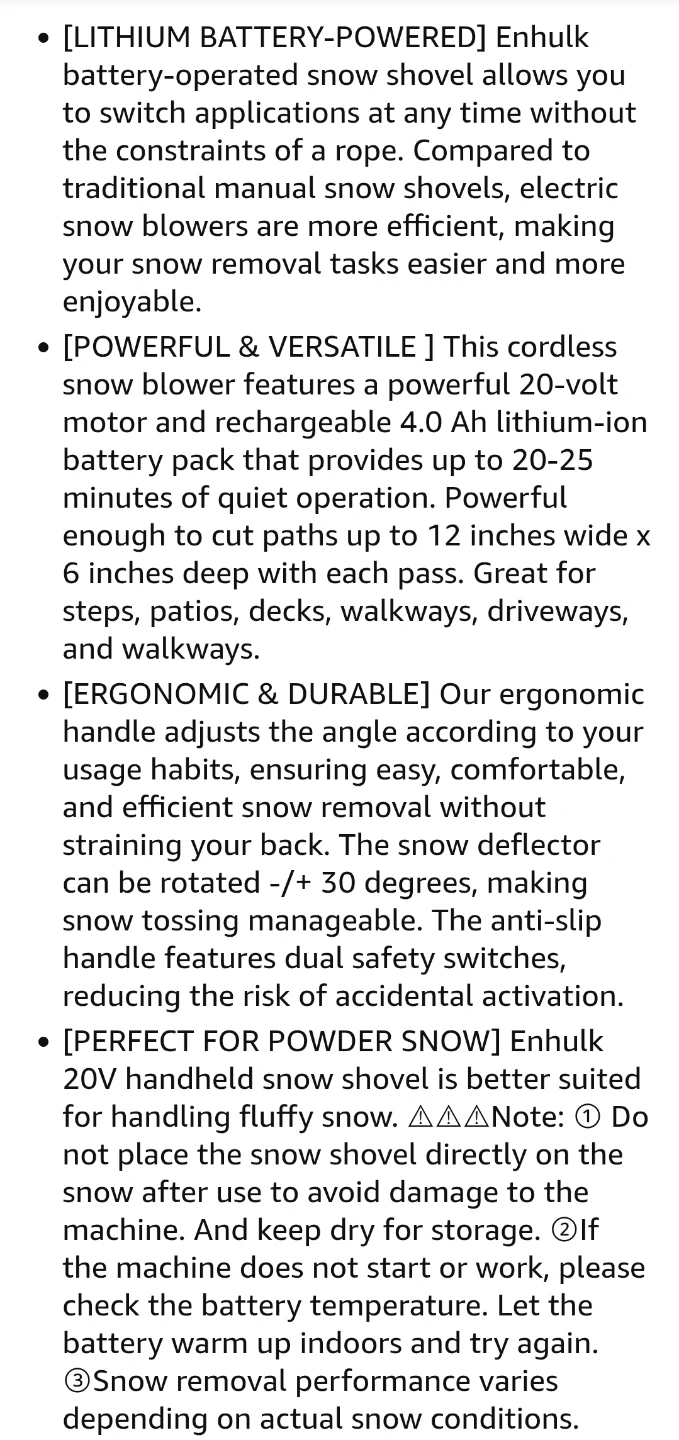 Enhulk Electric Snow Shovel- Snow Blower - photo 5