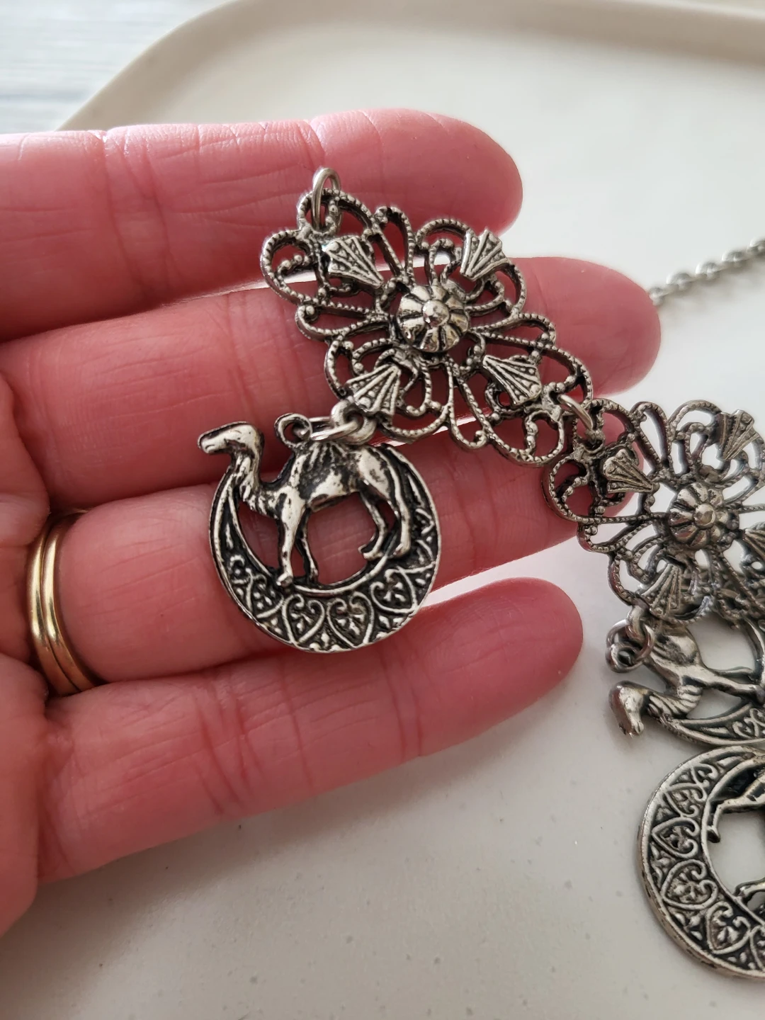 Vintage Silver Tone Camel and Filigree Necklace - photo 2