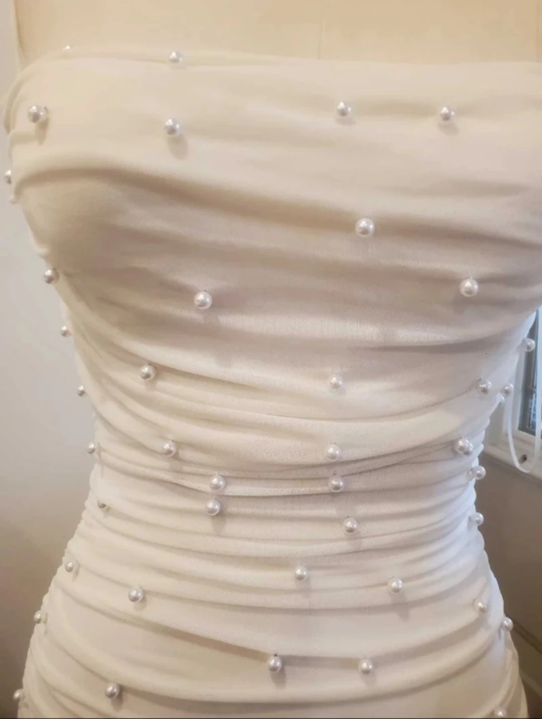 Privy White Ruched Pearl Embellished Strapless Mini Dress Size M - photo 2