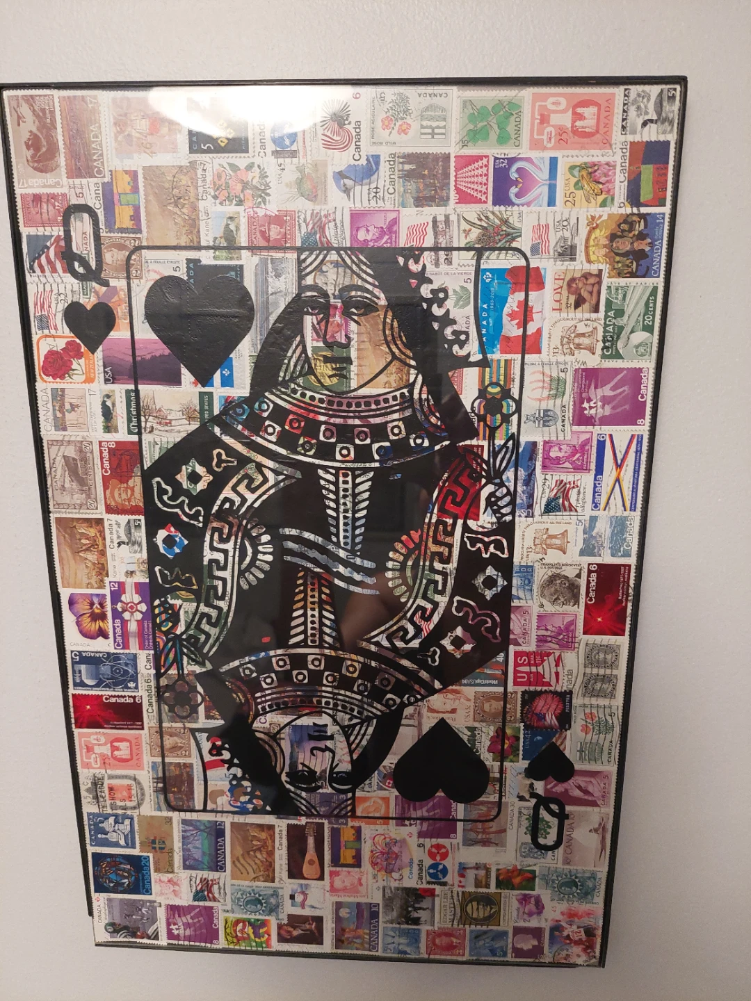 Unique Framed Vintage Canadian Stamp Art . King & Queen