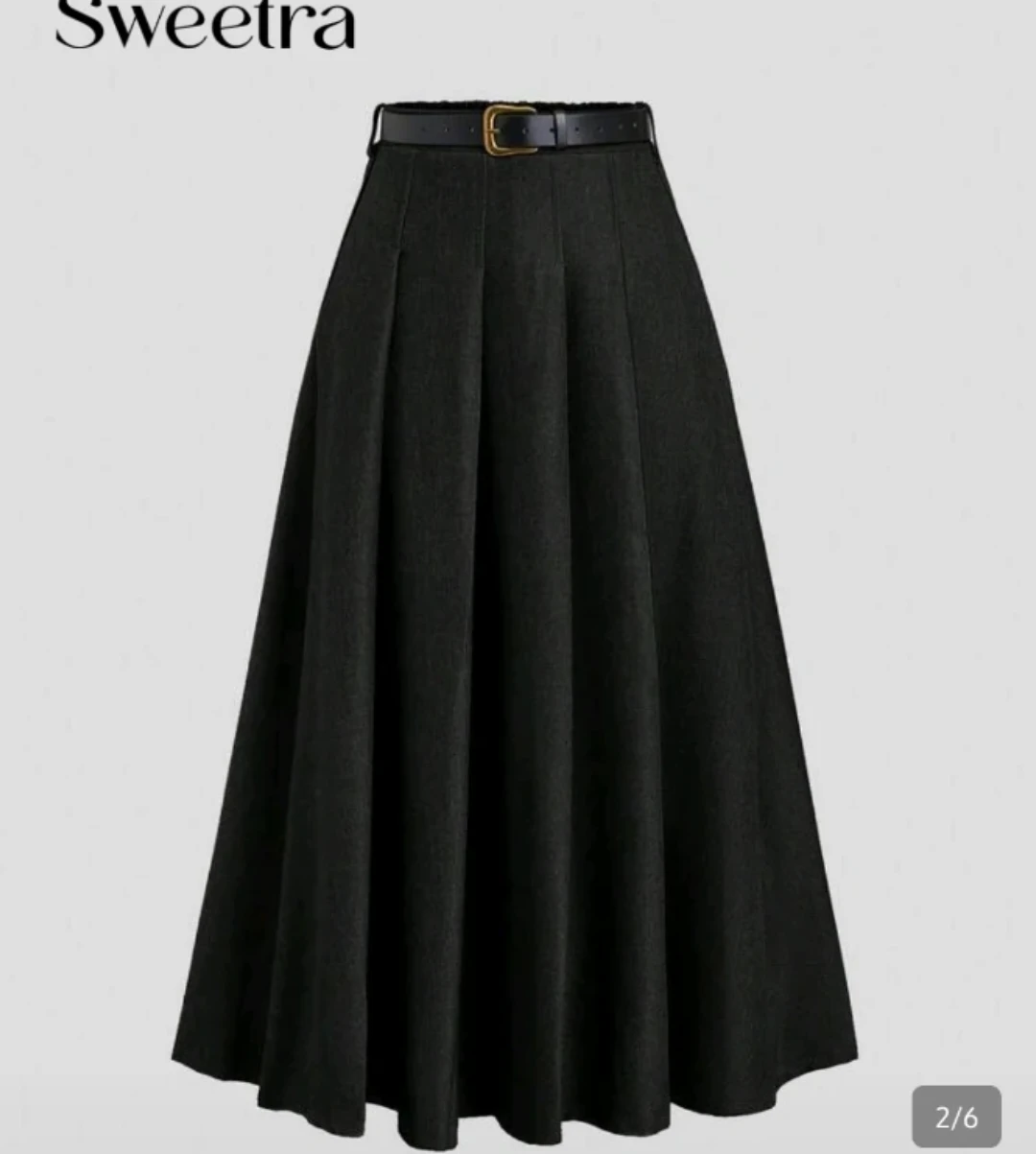 Sweetra Black Pleated long Skirt with Belt