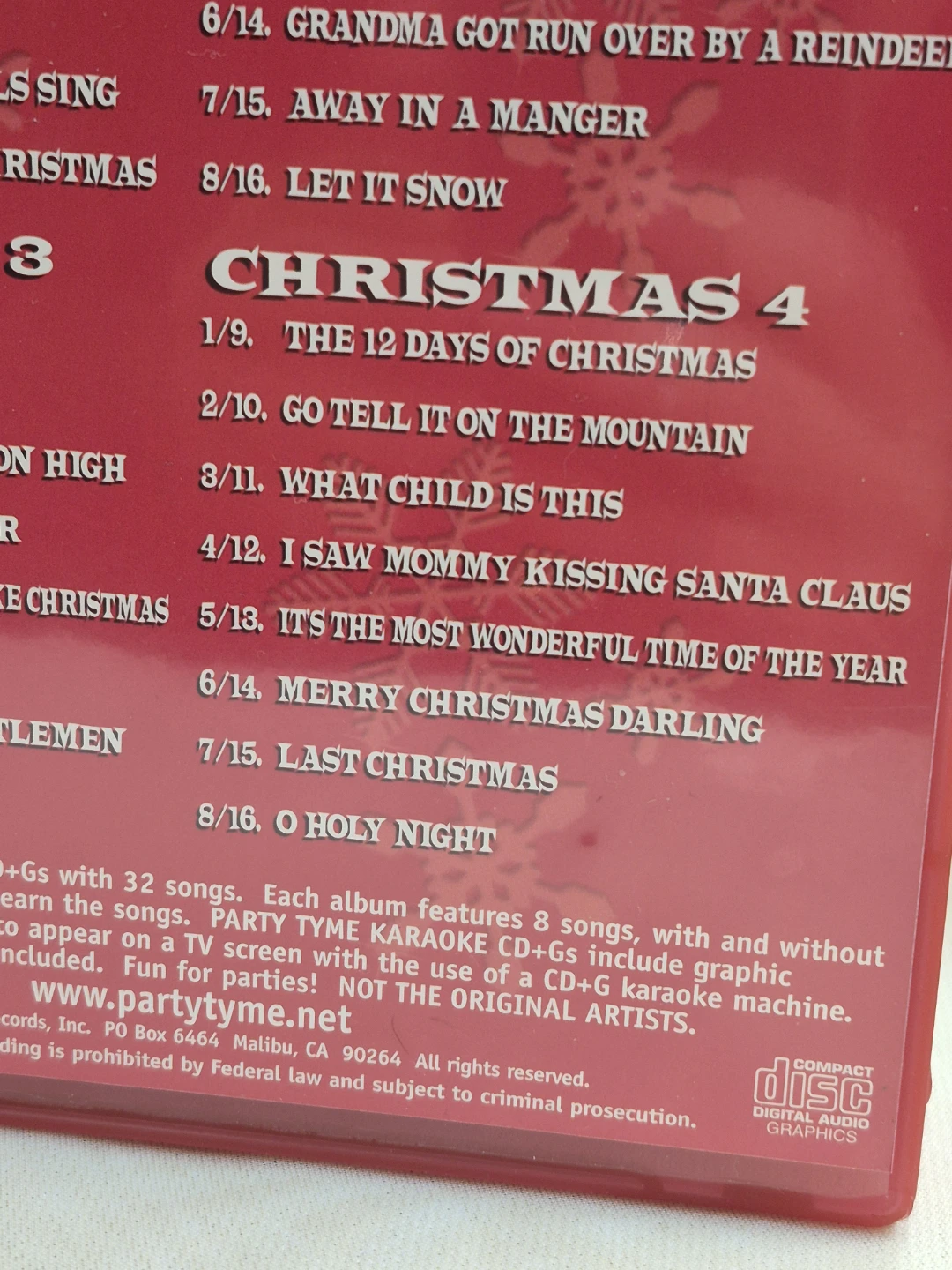 Party Time KARAOKE CHRISTMAS PARTY Pack 32 Songs 4 CD-Gs - photo 5