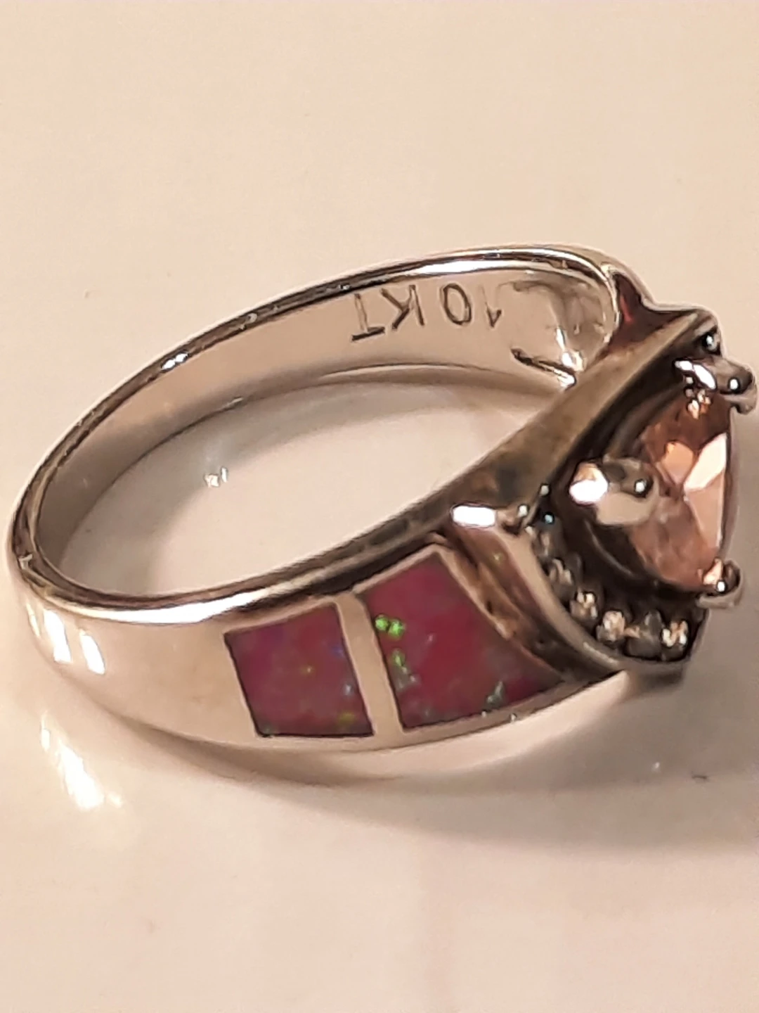 10K Gold Ring with Opal Inlay and Center Stone