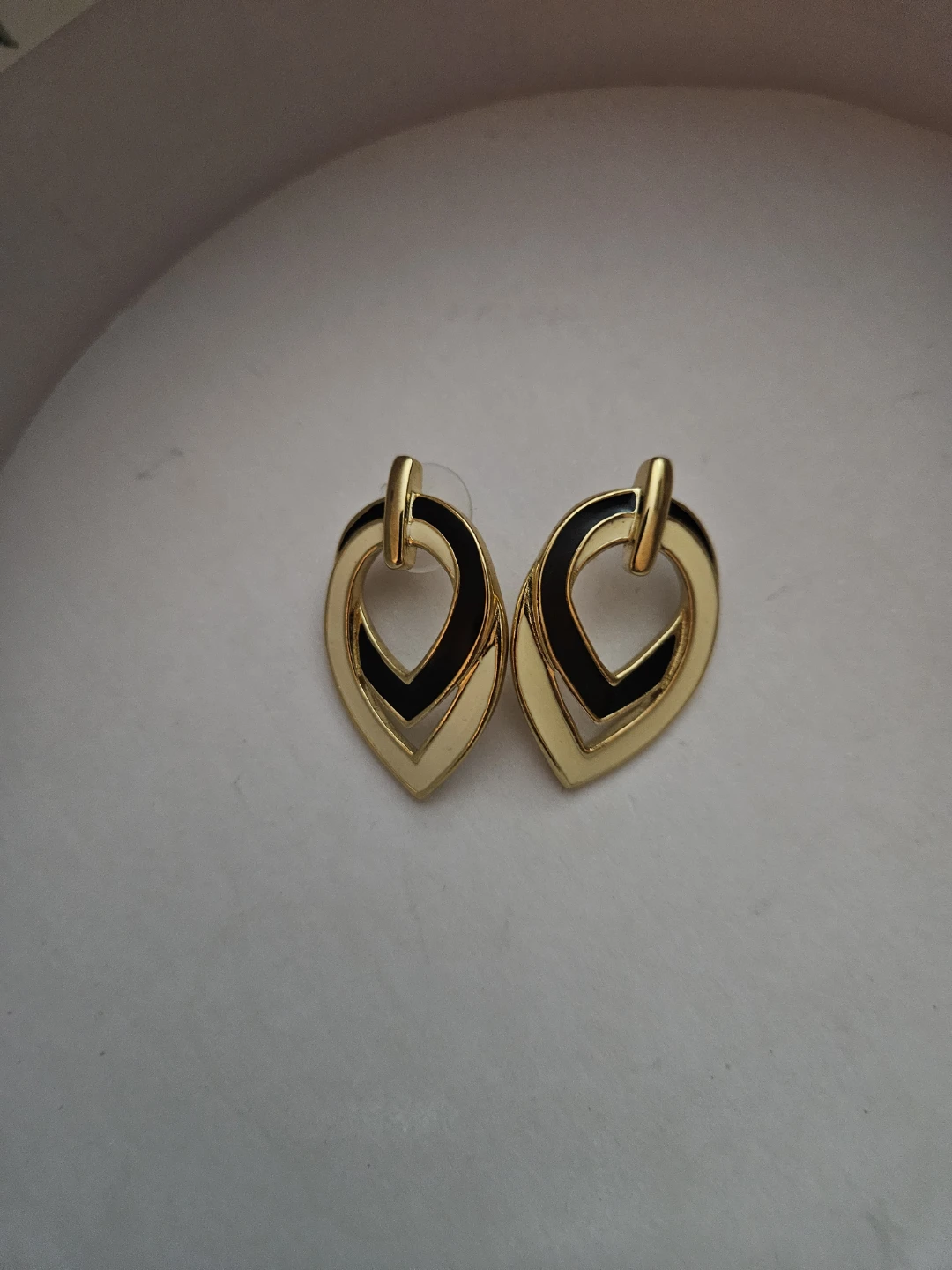 TRIFARI Gold Tone Black Enamel Tear Drop Earrings