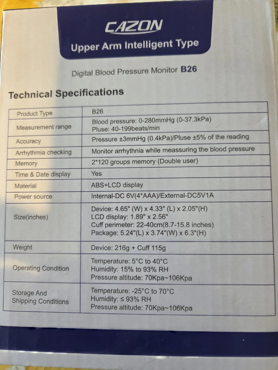 CAZON Digital Blood Pressure Monitor B26 - photo 2