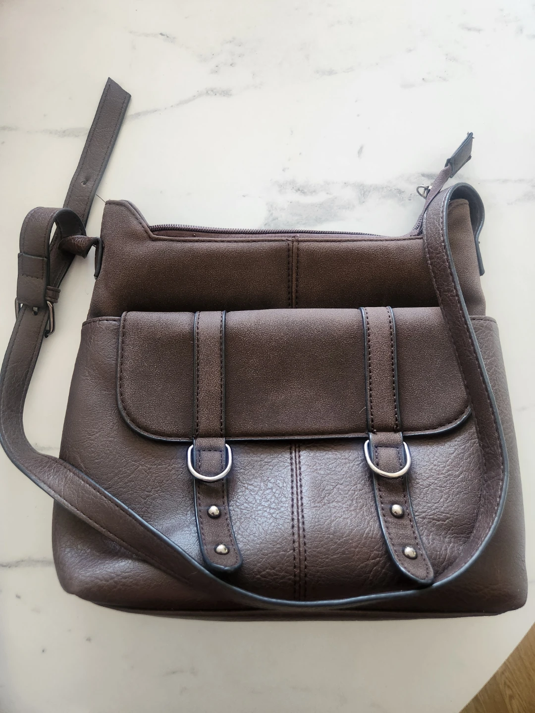 Brown Faux Leather Shoulder Bag