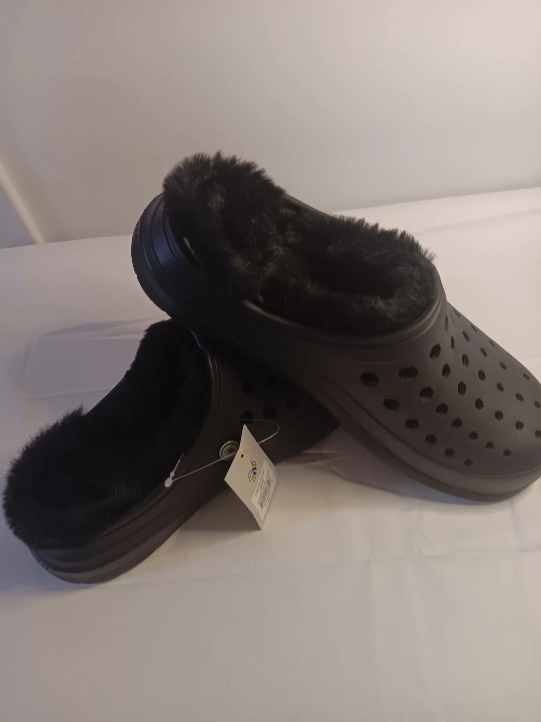 Joybees Black Fuzzy Clogs Size W7/M6
