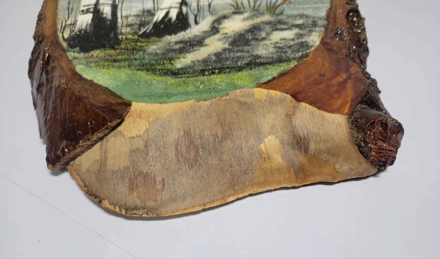 Vintage Wood Slice Landscape Painting 24" - photo 3