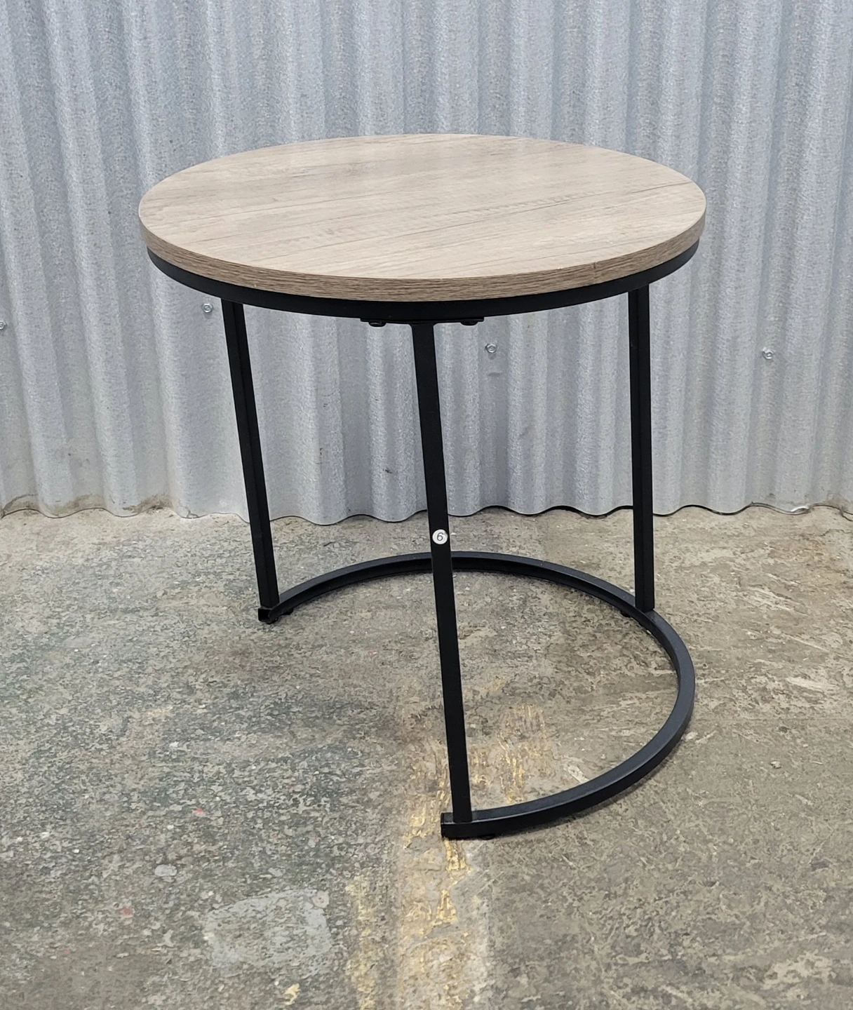 Round Side Table with Wood Top and Black Metal Base