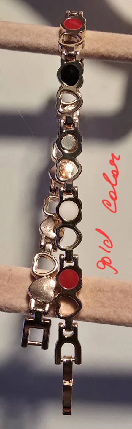 Rose Gold Tone Magnetic Bracelet with Red and Black Accents
