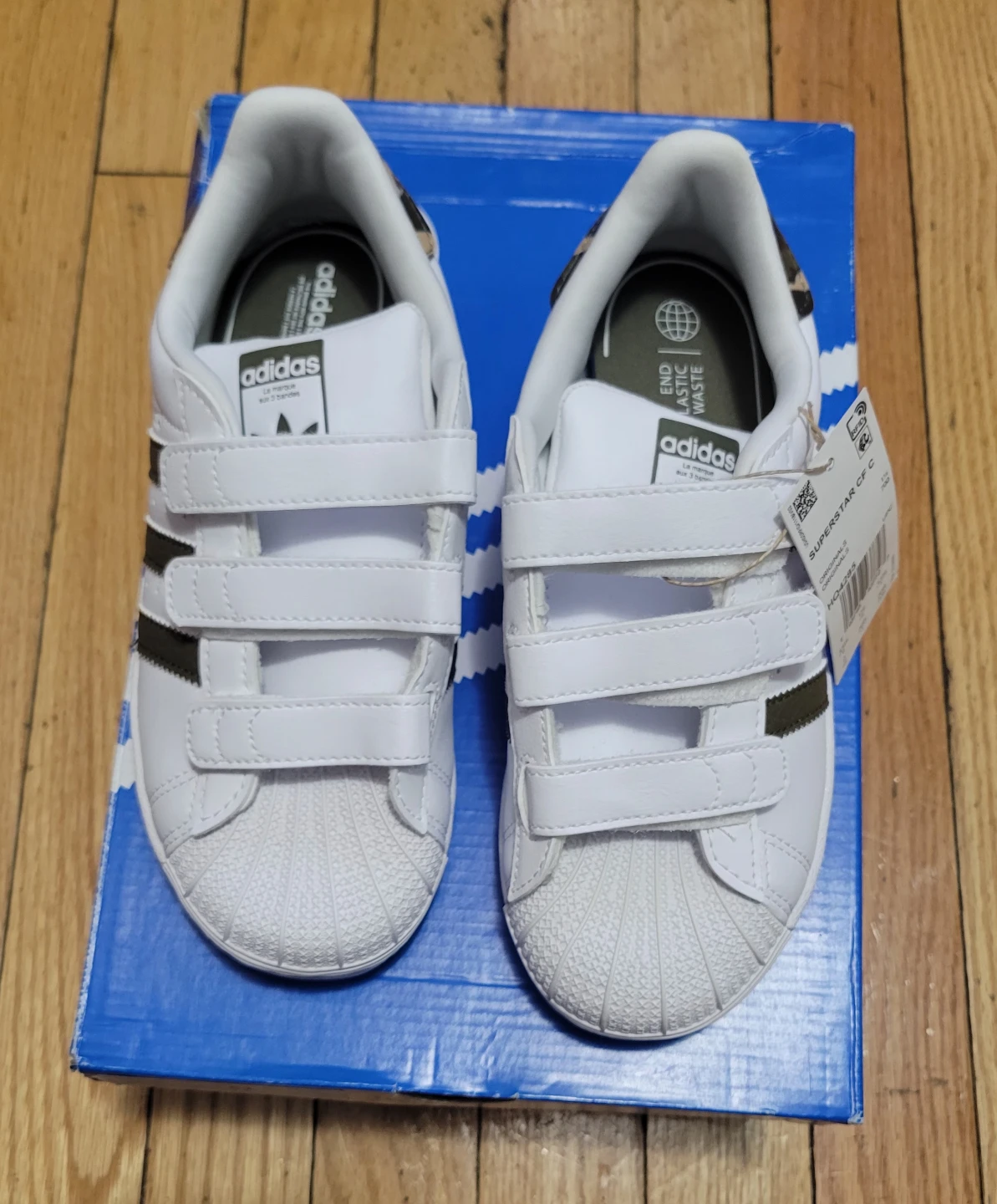 Adidas Superstar CF C Kids Shoes White Green Size 2 - photo 3