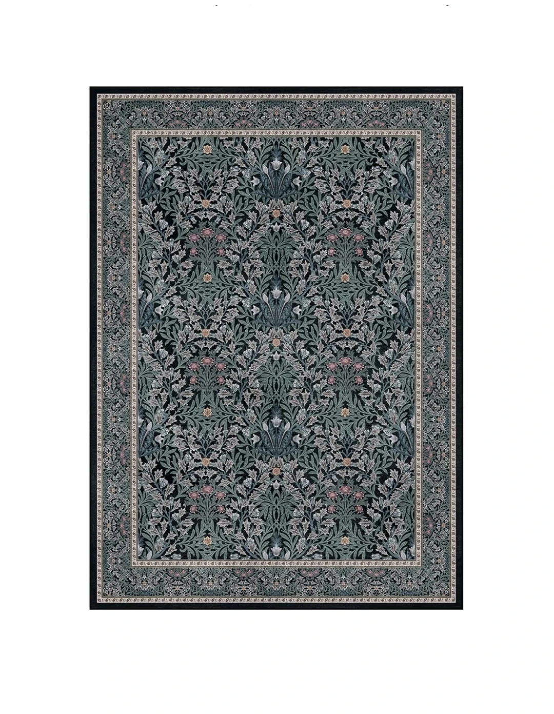 2x3 Washable Floral Area Rug, Black & Gray Non-Slip Carpet
