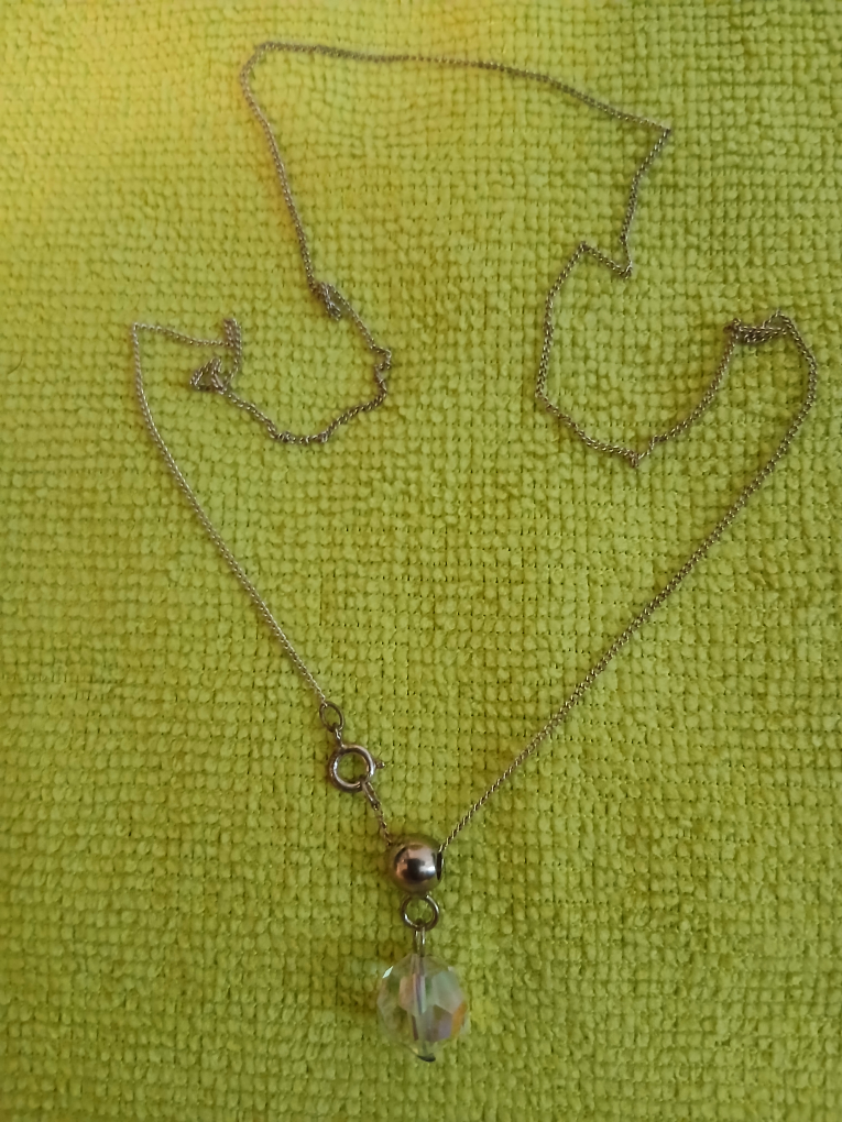 Silver Chain Necklace with Clear Crystal Pendant