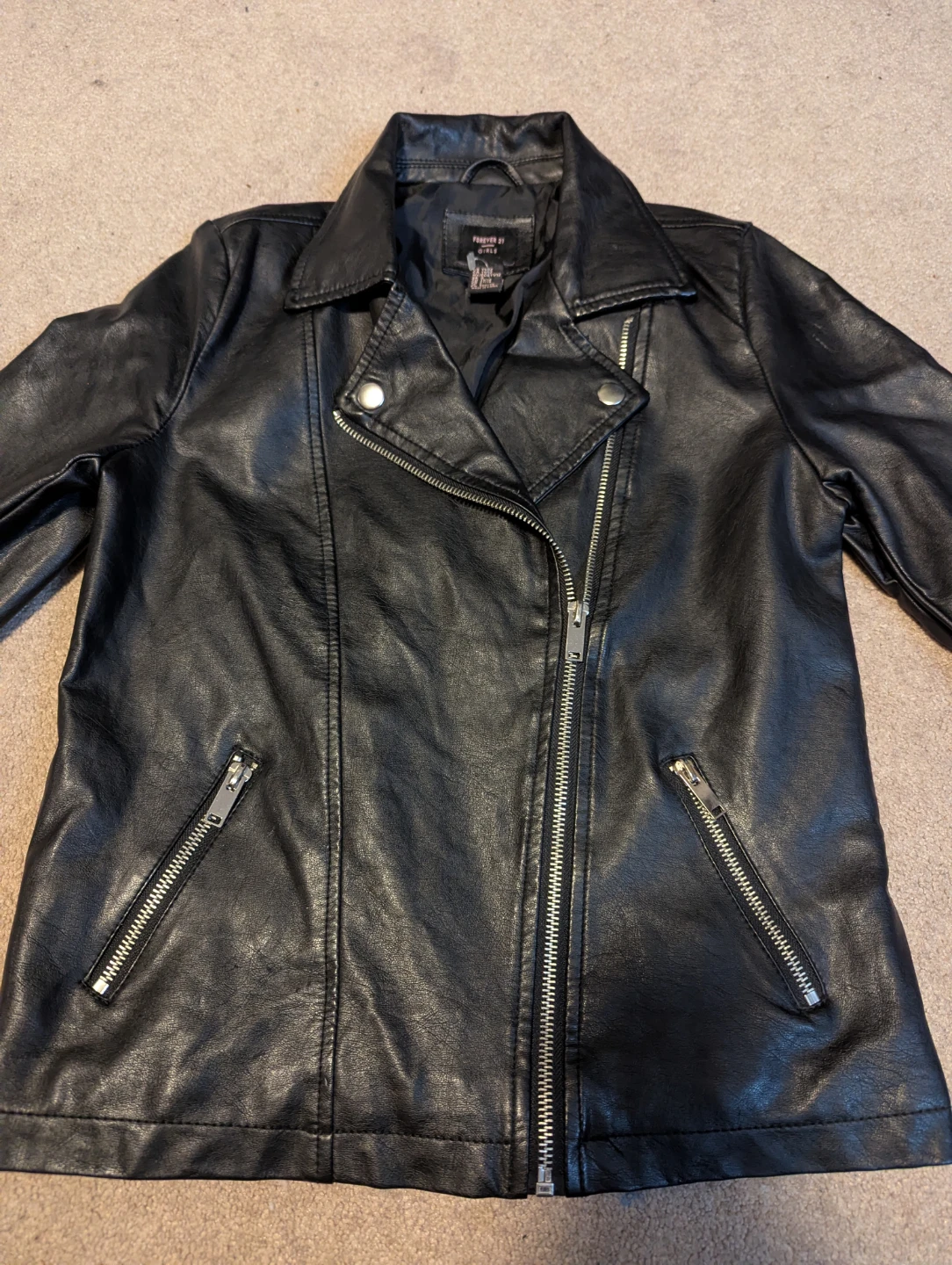 Youth Girls' Black Faux Leather Moto Jacket - Forever 21 - photo 2