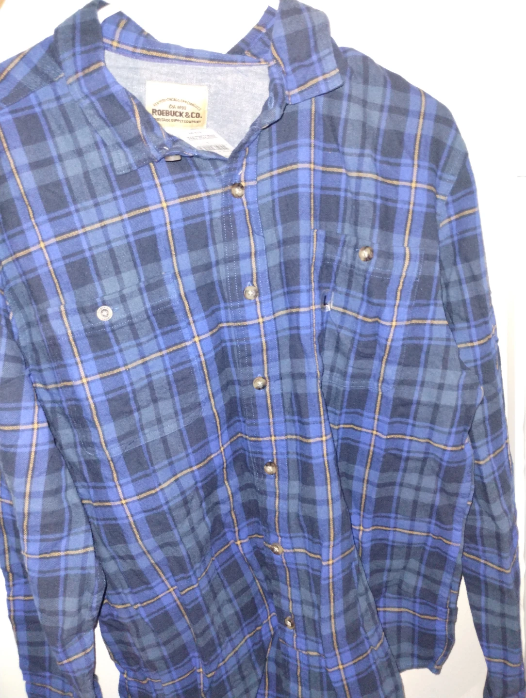 Roebuck & Co. Blue Plaid Long Sleeve Button Up Shirt