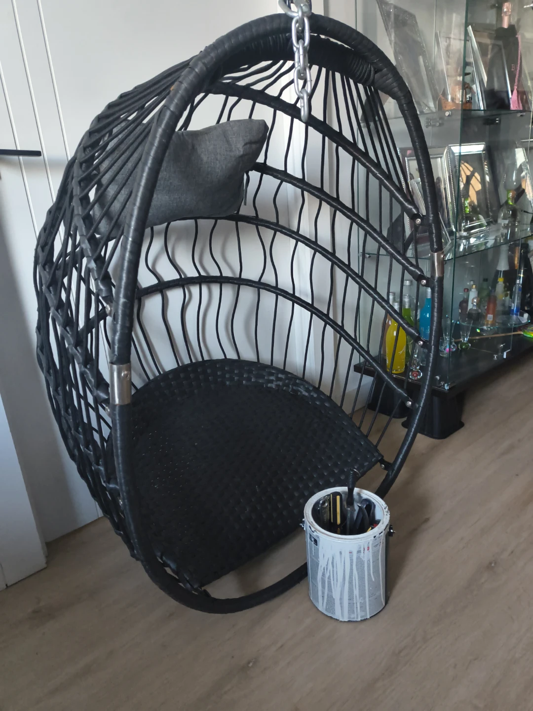 Black Wicker Hanging Egg Chair with Cushion - photo 4
