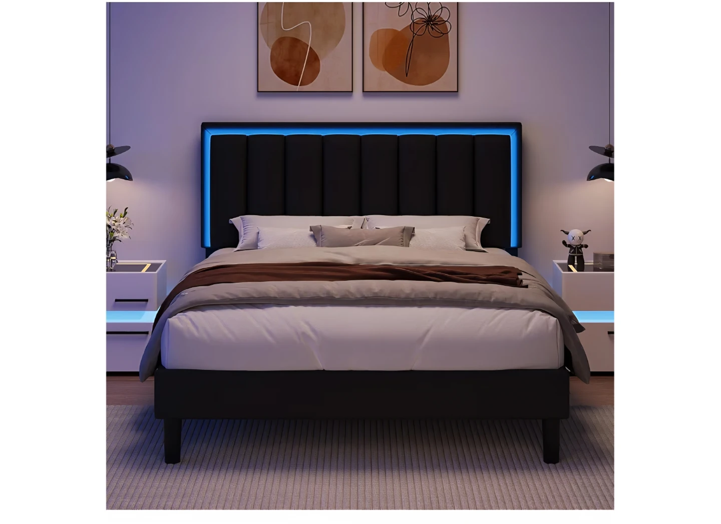Black Full Size Bed Frame with LED Headboard