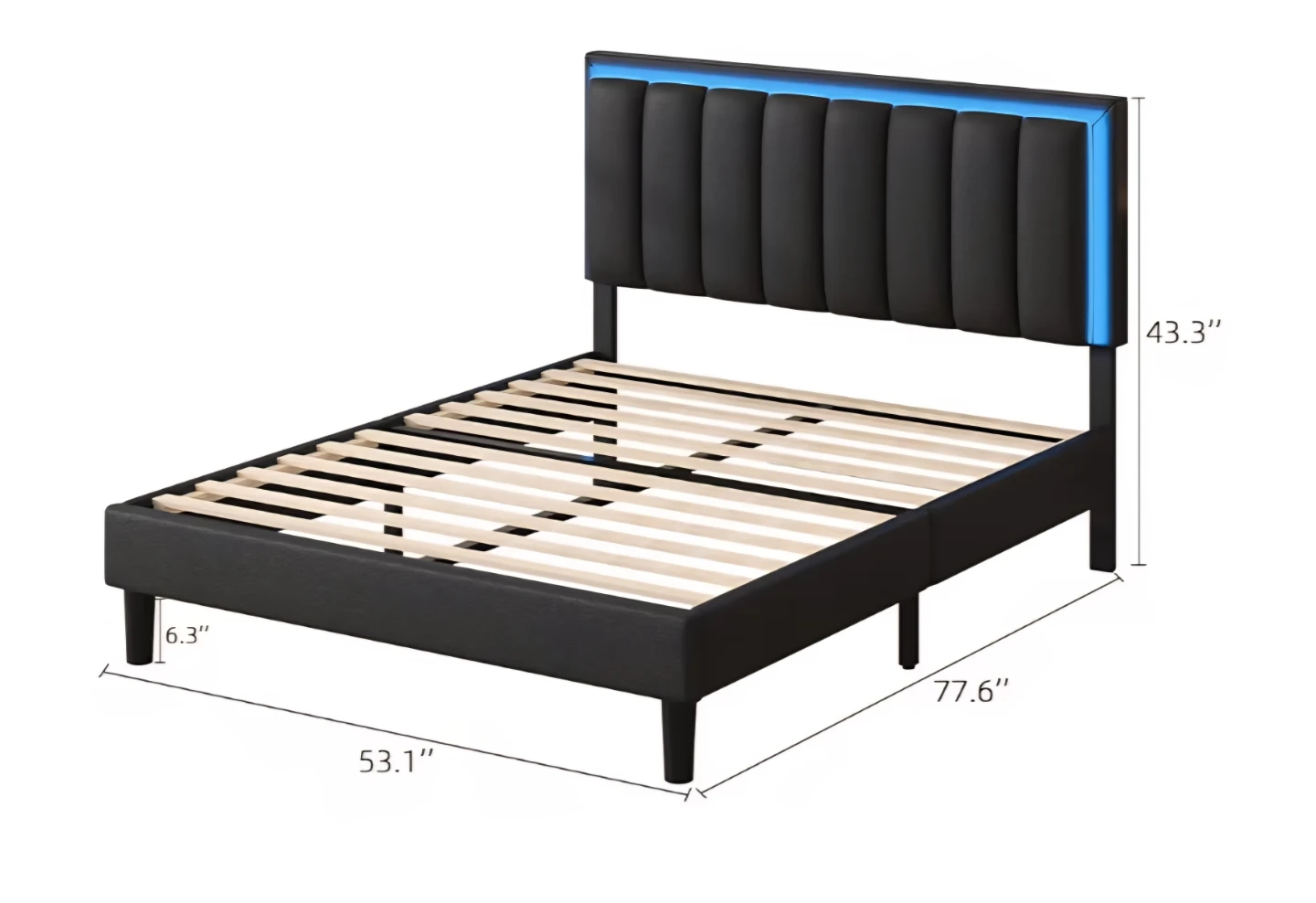 Black Full Size Bed Frame with LED Headboard - photo 2