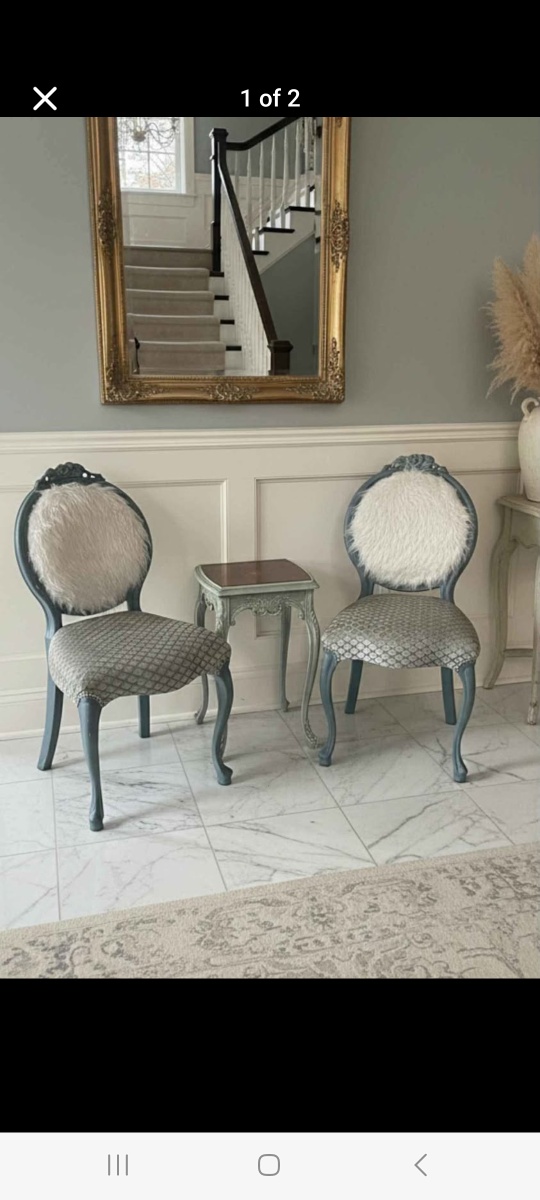 Set of 2 Vintage Accent Chairs with Faux Fur and Patterned Seats