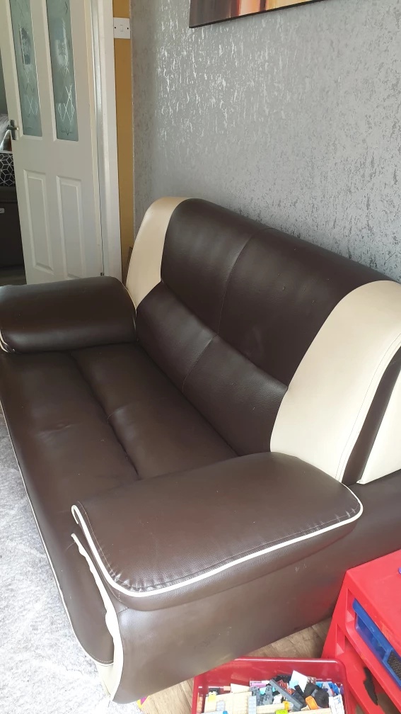 Brown and Cream Loveseat Sofa - photo 2