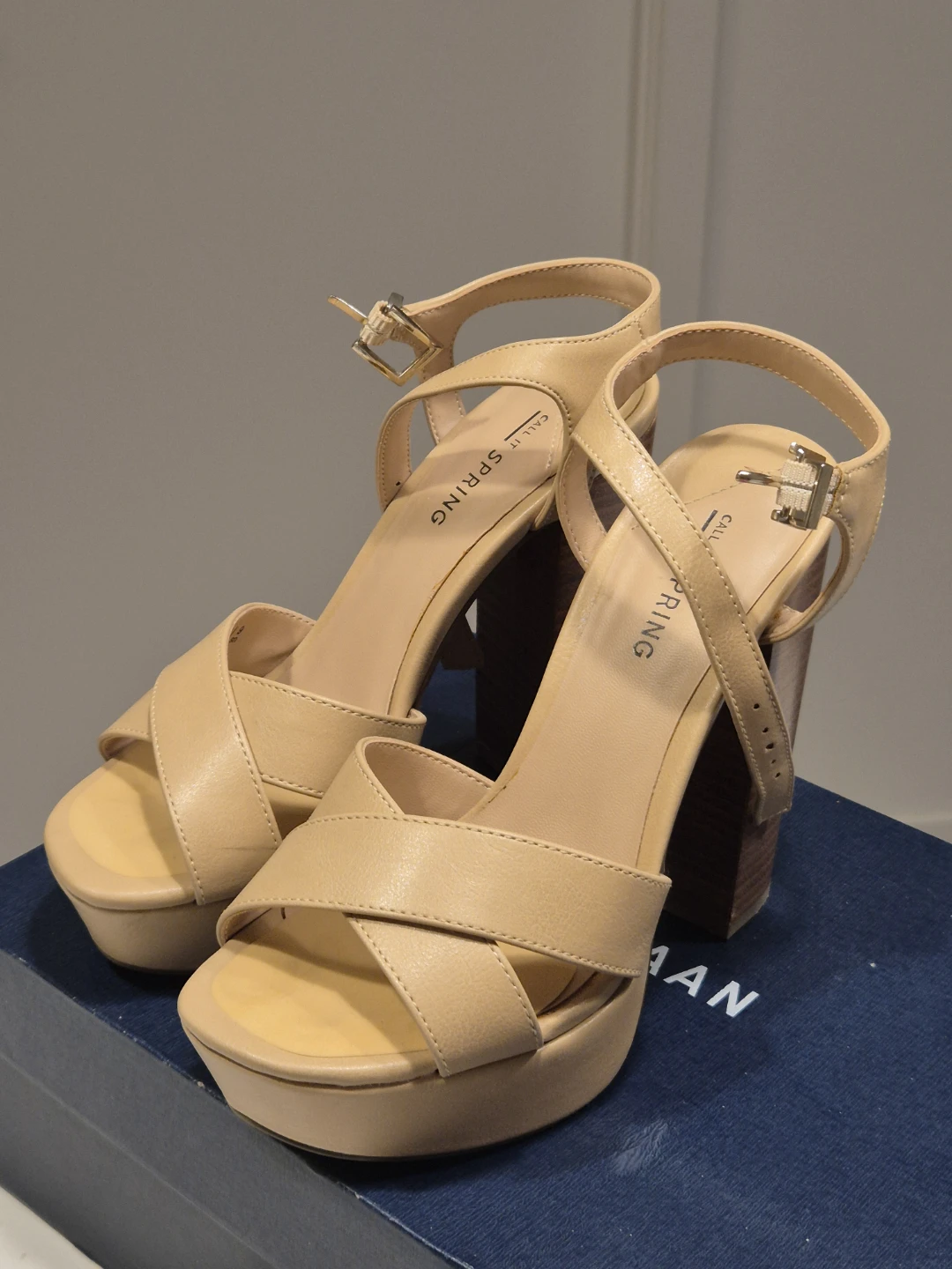 Beige Platform Heeled Sandals Size 6