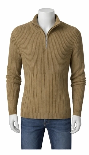 Beige Quarter-zip pullover sweater