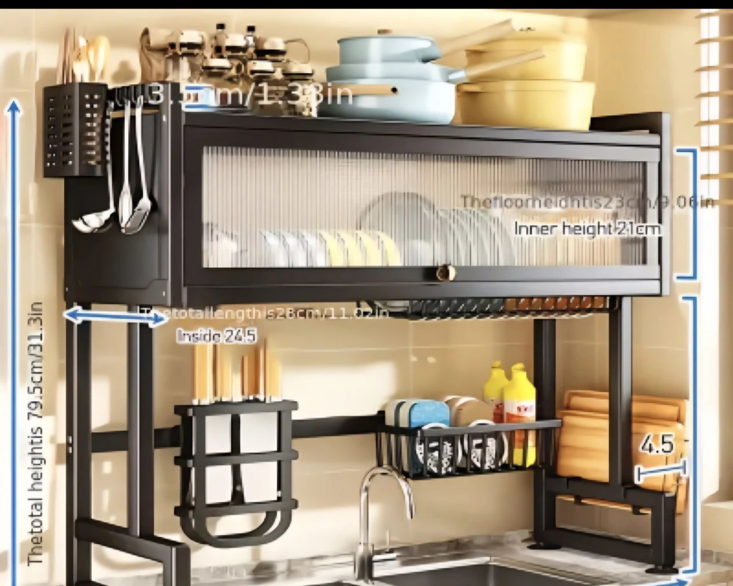 Black Kitchen Dish Rack with Cabinet