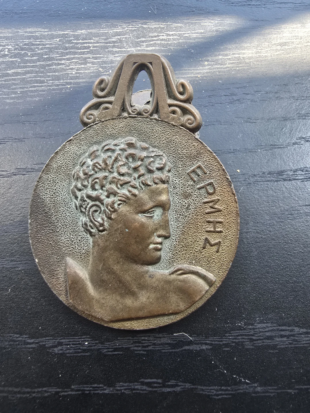 Antique OLYMPIA GREECE PAPER CLIP WEIGHT Bronze EPMHS Hermes - photo 2
