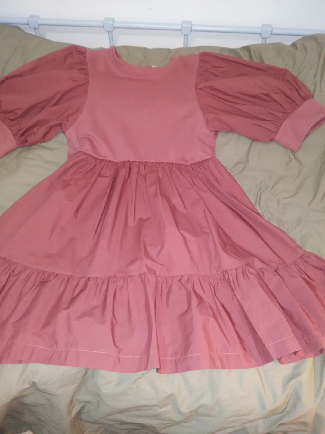 En Saison Pink Puff Sleeve Tiered Dress - Size S