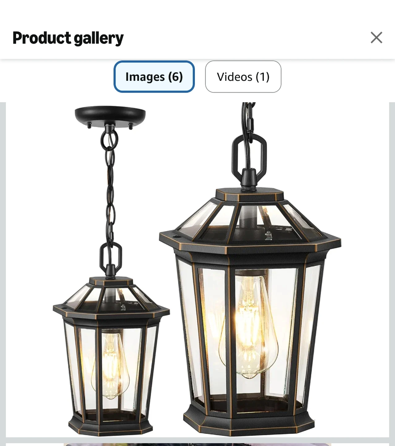 Outdoor Hanging Lantern, Black Finish with Gold Accents