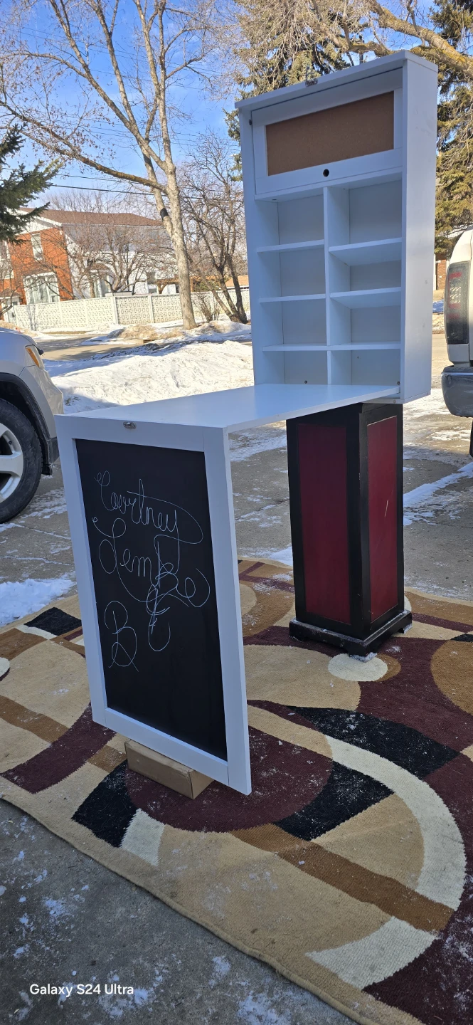 White Multi-Shelf Display Unit with Chalkboard