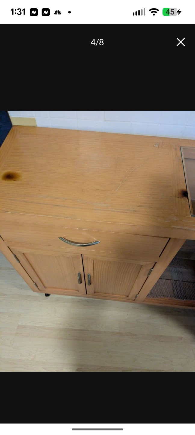 Solid Wood Kitchen Island on Wheels – Glass Shelves – 48” - photo 4