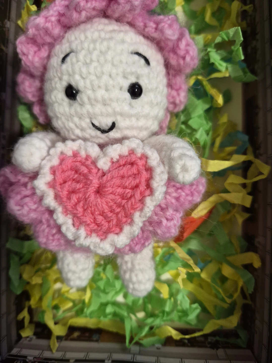 Handmade Crochet Doll with Pink Dress and Heart - photo 4