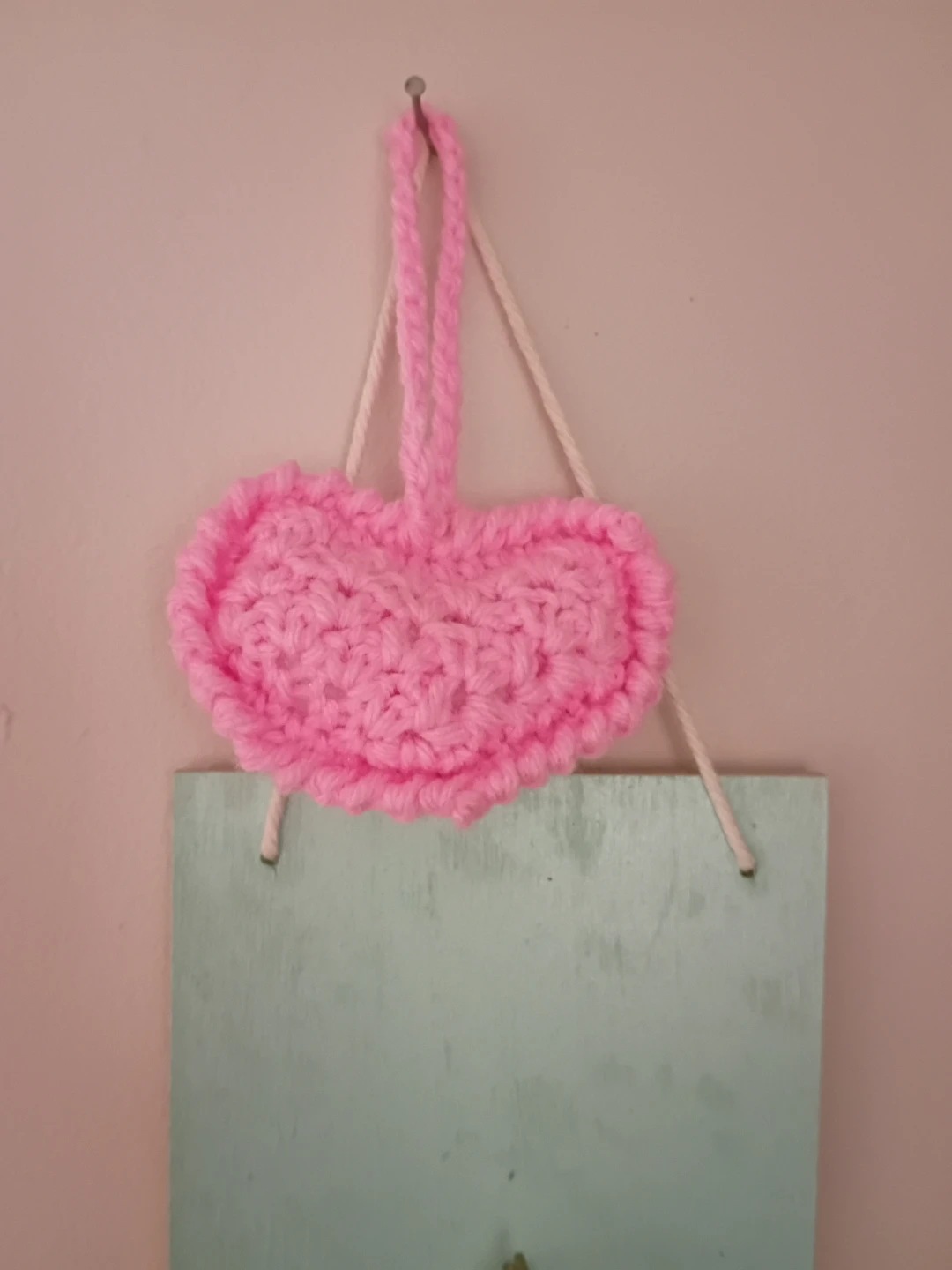 Pink Crocheted Heart Wall Hanging