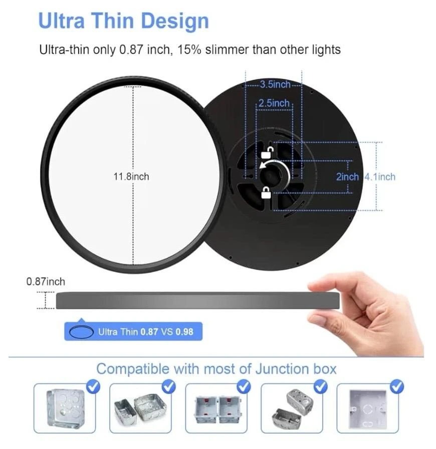 Ultra-Thin Flush Mount LED Ceiling Light - 11.8 inch - photo 2