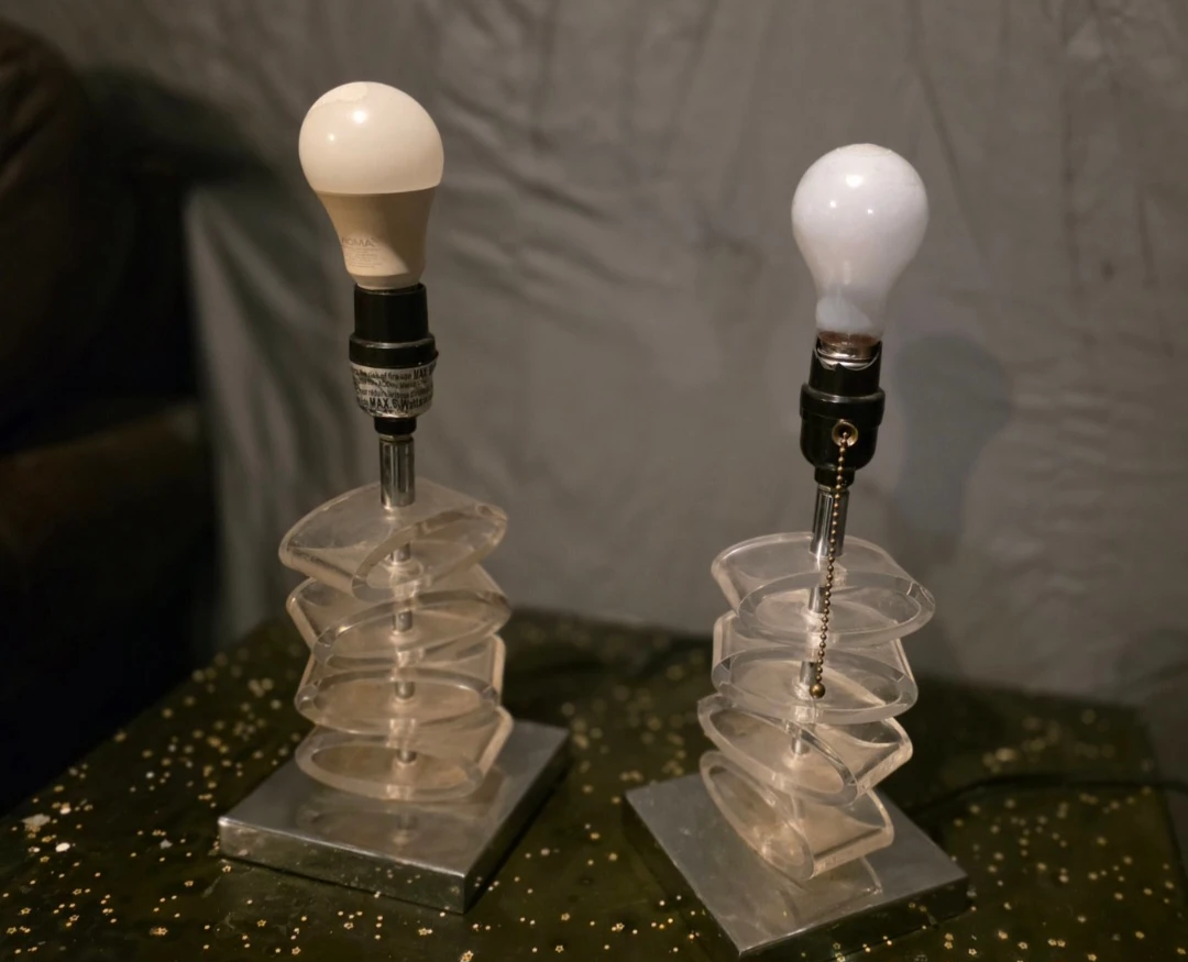 Two Unique Acylic Stacked Table Lamps