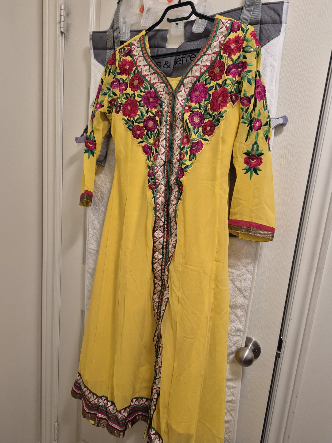 Yellow Embroidered 3 piece Kurti