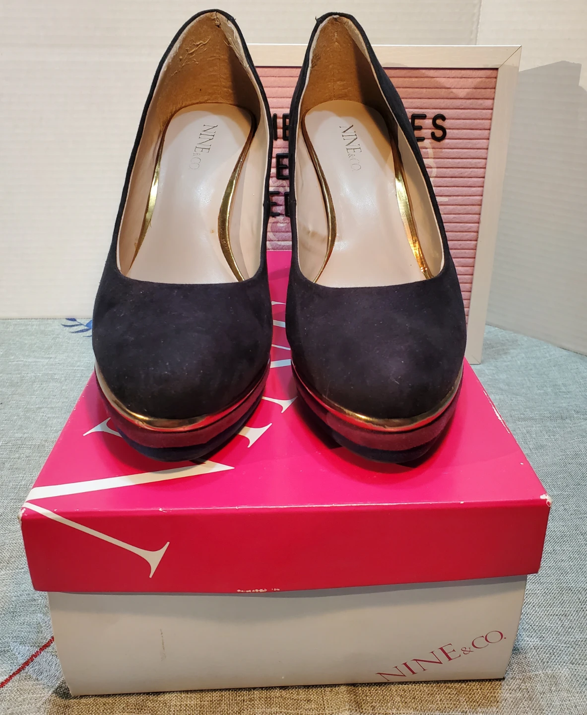 Nine West Women's Size 9 Black Suede Platform Heels - photo 2